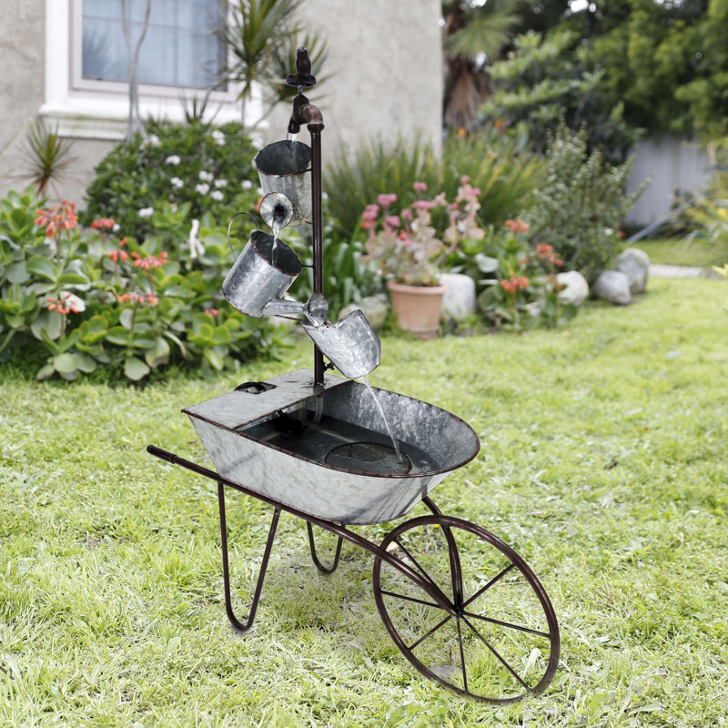 August Grove® Metal Watering Can Wheelbarrow Fountain & Reviews